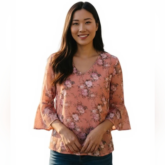 Zac & Rachel Tops - Zac & Rachel Floral Blouse in Peach and Pink